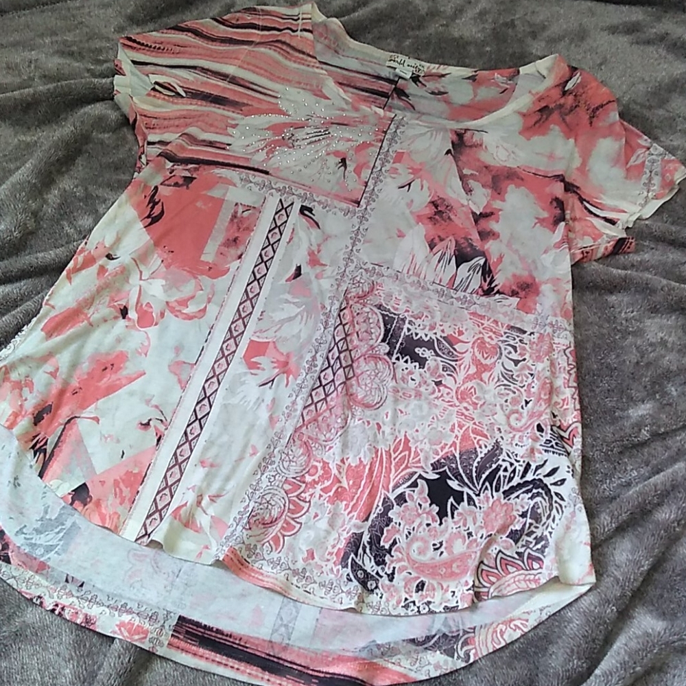 World Unity boho rhinestone floral top